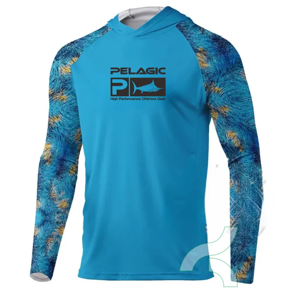 

Pelagic Men's Fishing Hooded Shirts Sun Protection Fishing Clothing Camisa De Pesca Breathable Anti-UV Fishing Hoodie T-shirts