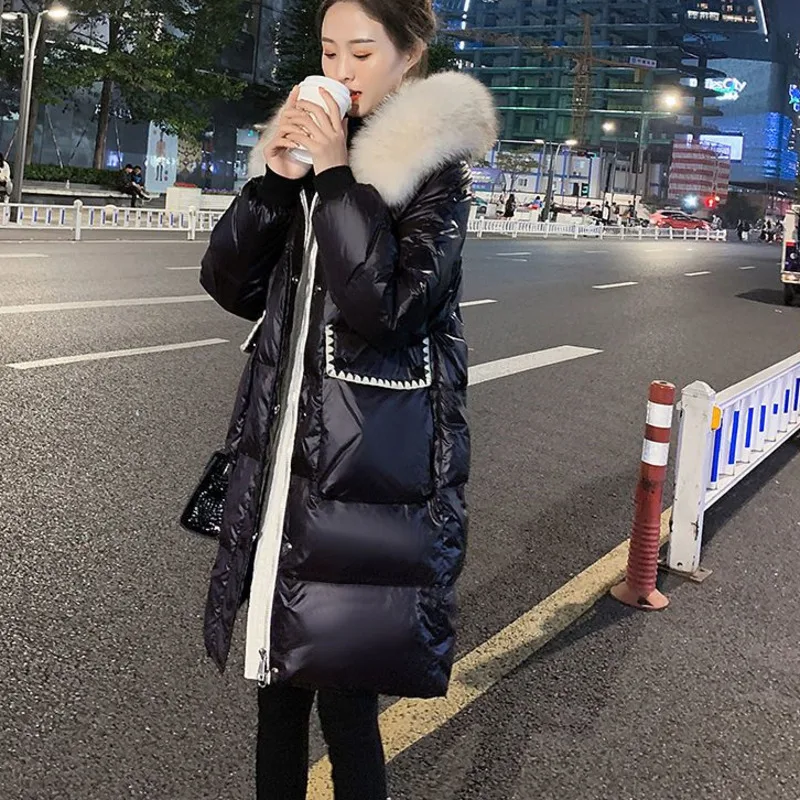Cotton Padded Jacket Women 2022 New Long Big Faux Fur Collar Hooded Small Fragrance Black Thickened Warm Coat Fashion Outerwear