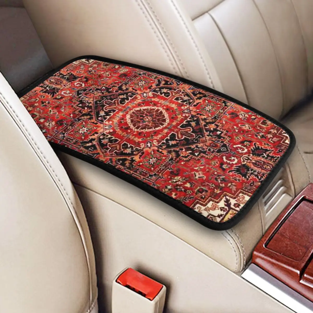 

Center Console Cover Pad Heriz Antique Vintage Boho Persian Car Armrest Cover Mat Mandala Boho Bohemian Pattern Storage Box Pad