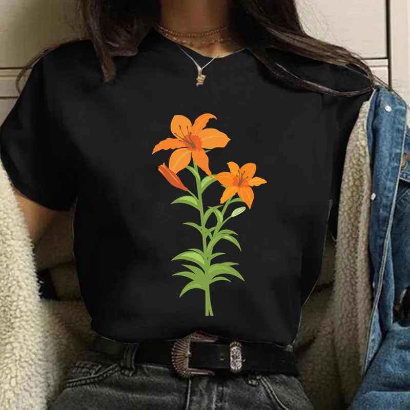 

Women Flower Print Short Sleeve Casual Clothes Tee Tshirt Female Tops Print Mujer Camisetas Cartoon Ladies Graphic T-Shirt
