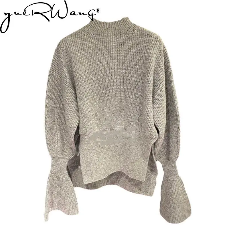 

Getspring женский свитер с расклешенными рукавами, асимметричный серый, черный пуловер, свитера, Необычные винтажные Повседневные вязаные топы