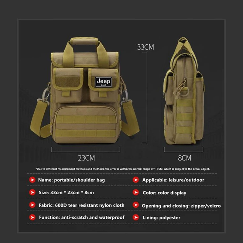 JEEP BULUO Men's Shoulder Bags Army Green Camouflage Handbags Casual Travel Large Size Cossbody Bag For Man Trend Tote