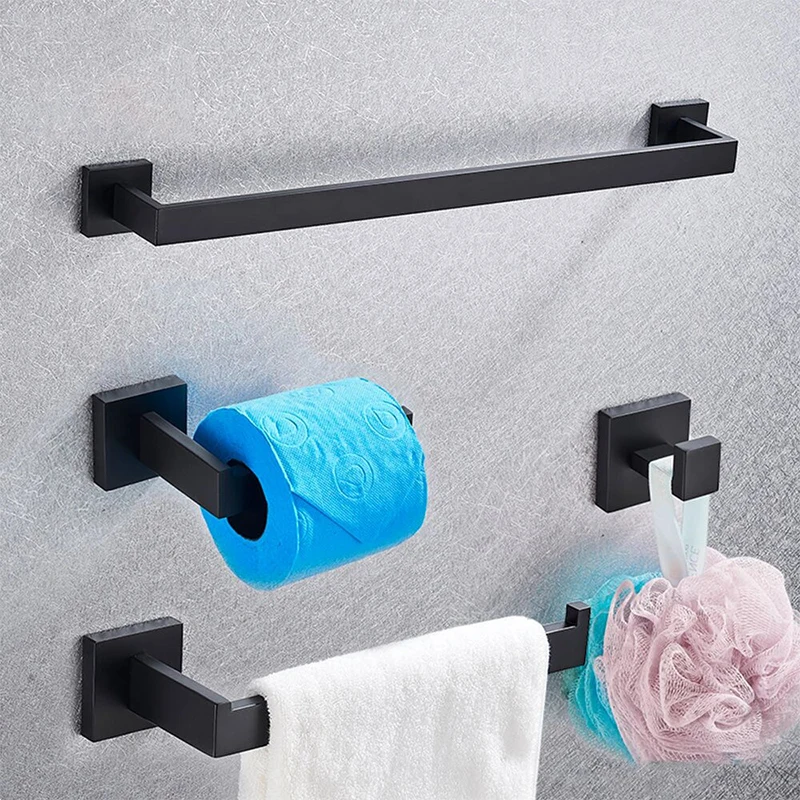 

Matte Black Bathroom Hardware Sets Stainless Steel Robe Hook Towel Bar Toilet Paper Holder Bathroom Accessories Sets