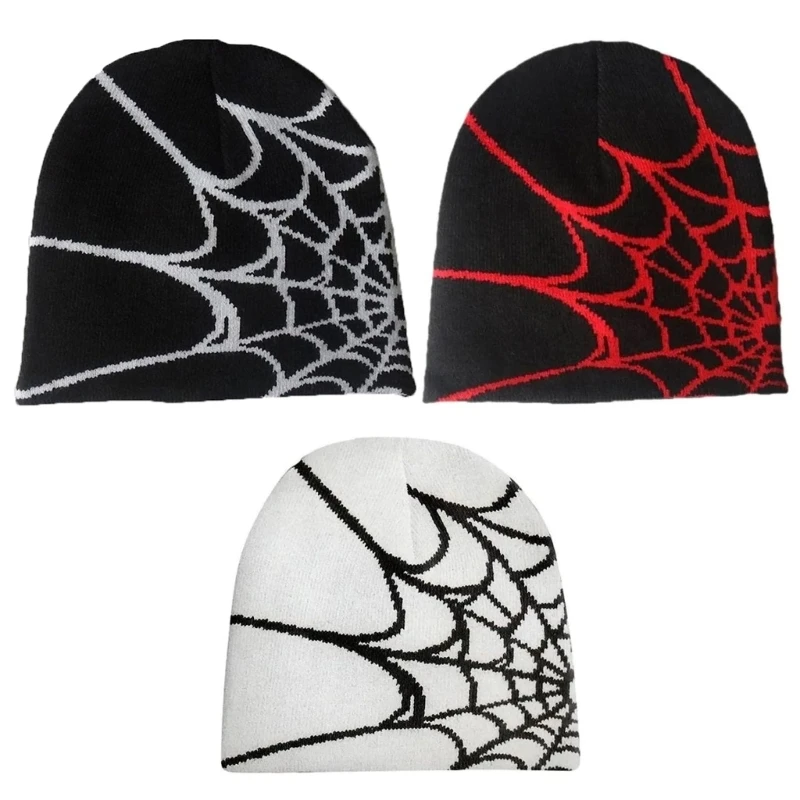 

knit Beanie Hat Y2K Beanie Spider Web Hat Y2k Skullies Beanie Spider Web Beanie