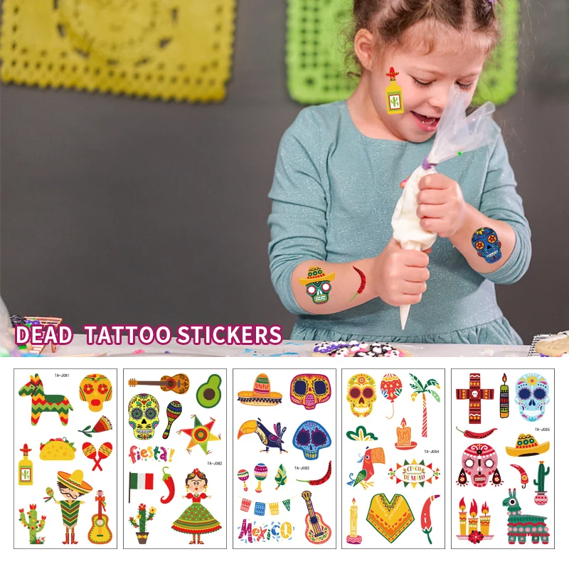 

10Pcs Children's Tattoos on The Day of The Dead Are Waterproof, Boys and Girls' Permanent Temporary Tattoos, Skulls and Stickers