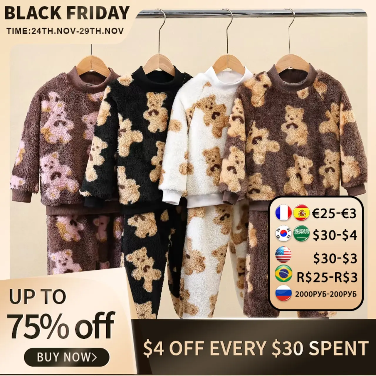 

Winter Plush Warm Suit Print for Baby Boys and Girls Cute Plush Clothes Two-piece Set of Loungewear Pajamas To Wear