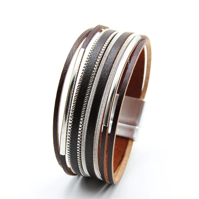 

Hot Multi-Layer Braided Leather Rope Women Bracelet Bangle Simple Hand Copper Tube Match Bracelet Jewelry Accessories