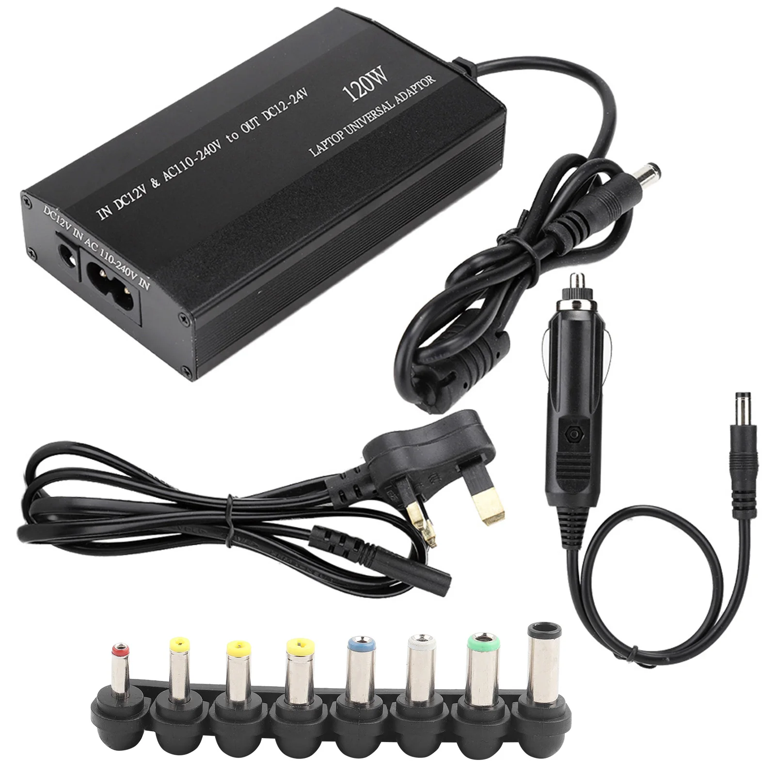 

120W Household Car Power Charger Universal with 8Pcs DC Adapters 110-240V