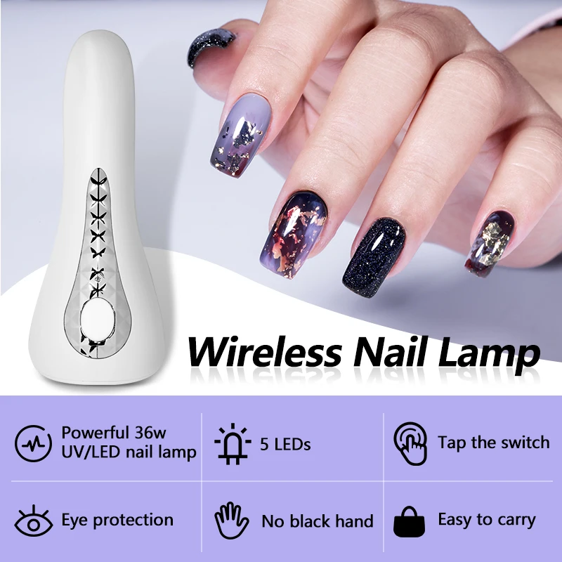 

36W Mini Handheld UV LED Nail Lamp Mini Cordless Portable Nail Art Light USB Cable Rechargable 180° Illumination Home Use