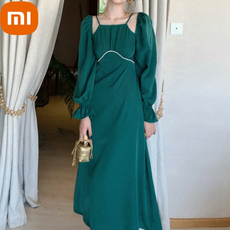 

Повседневное элегантное платье Xiaomi в стиле ретро, женское пляжное приталенное платье, женское японское праздничное Сексуальное Милое Плат...