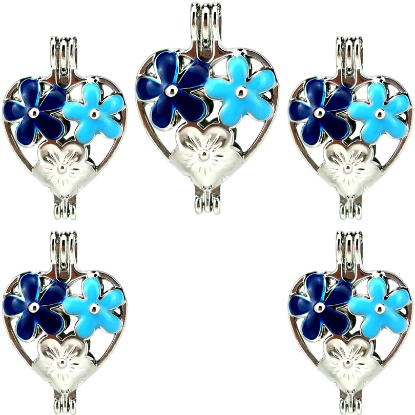 

10PCS Love Heart Flower Pearl Cage Floating Charm Locket Aromatherapy Diffuser Pendant For Gift Necklace Keychain Jewelry Making