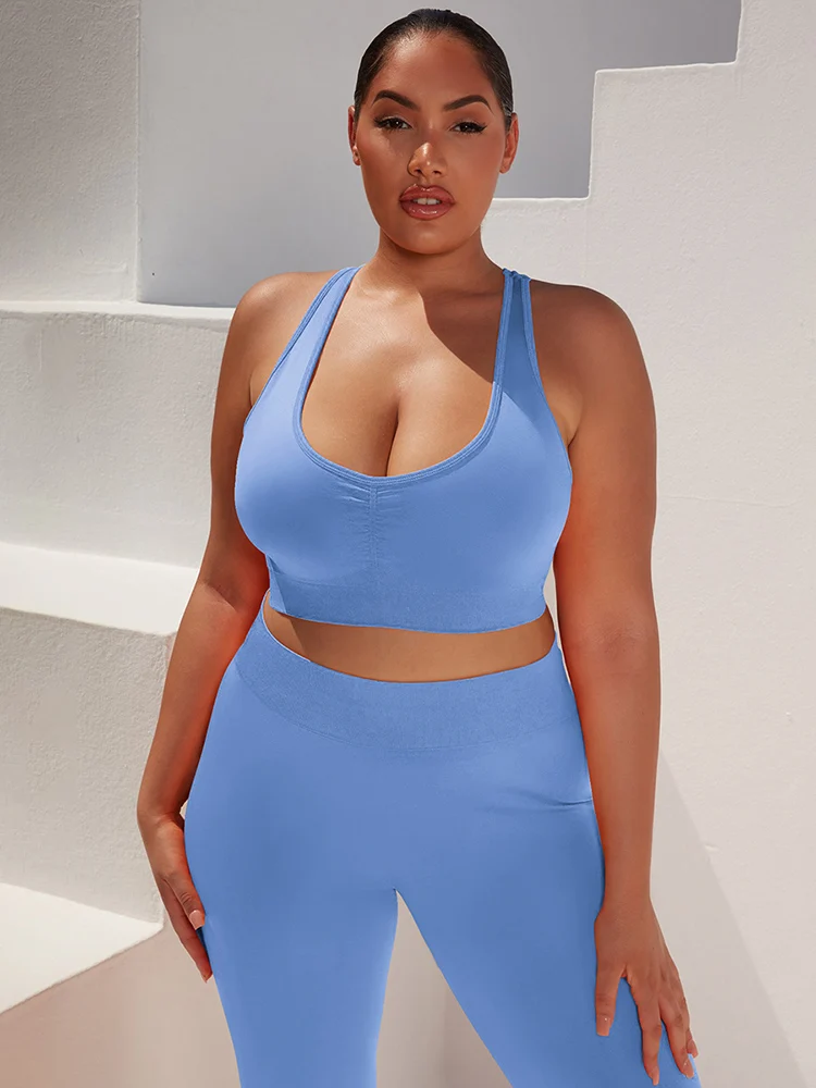 

Women Fitness Yoga Sets Seamless Gym Clothing 2Pcs Sexy Bra Bubble Butt Yoga Pants Tracksuits Plus Sportswear Girl Running Set