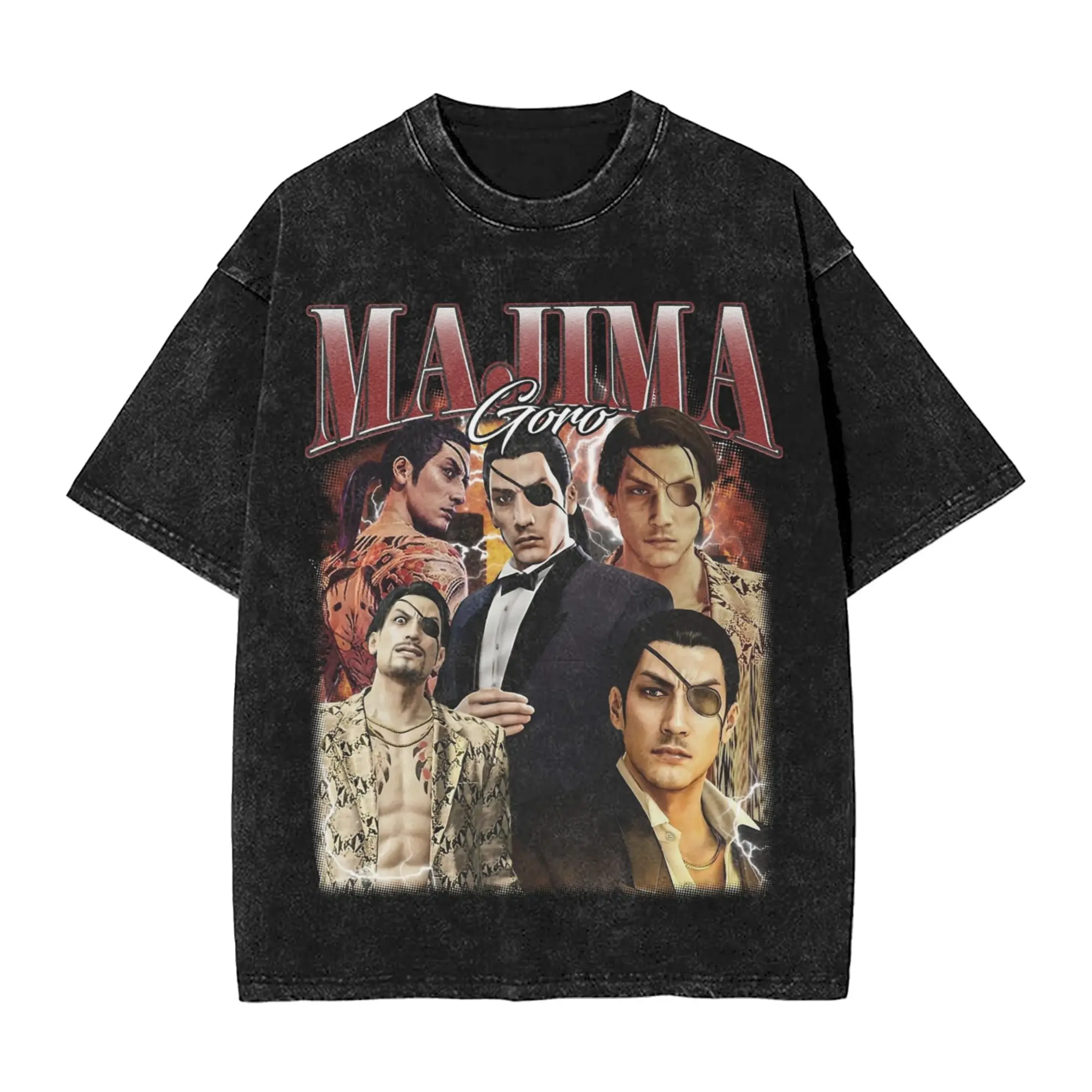 Фото Футболка с эффектом потертости Majima Goro Yakuza в стиле хип-хоп ретро, уличная одежда в стиле Харадзюку, летние топы с коротким рукавом для мужчин и женщин №1