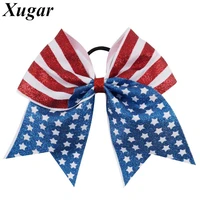 7 new design american flag glitter cheer bow red white striped blue white star large hair bow for girl kids hair accessories