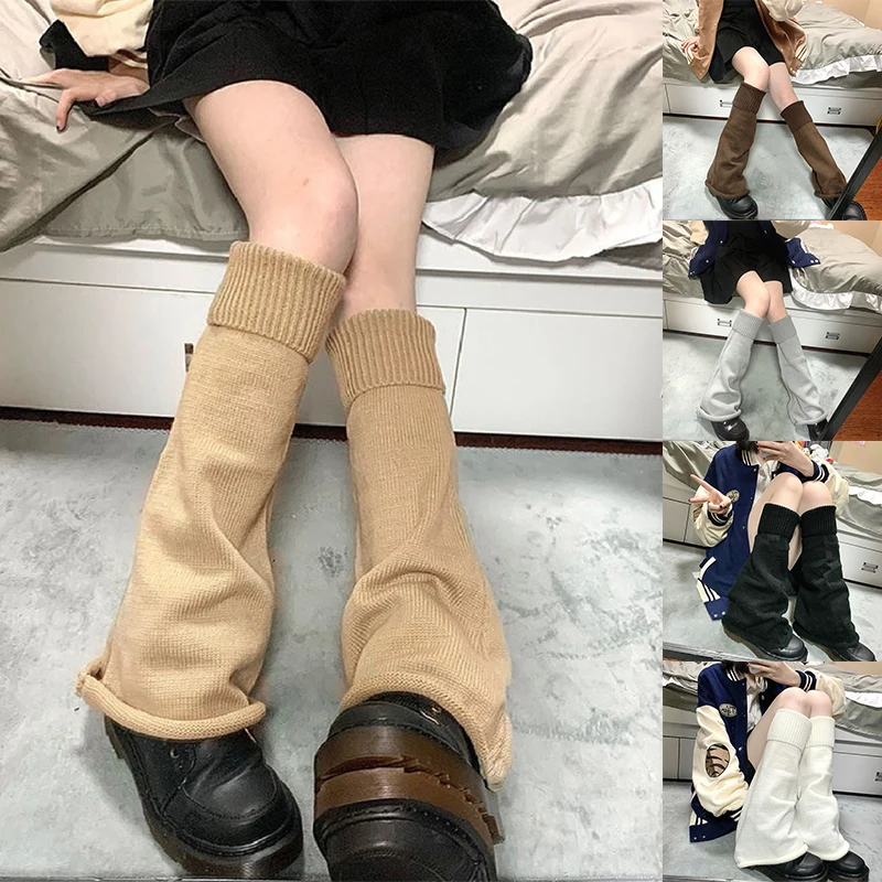 

Однотонные эластичные гетры JK, вязаные ботинки, Обложка, осенне-зимние свободные широкие чулки, милые теплые гетры для девочек