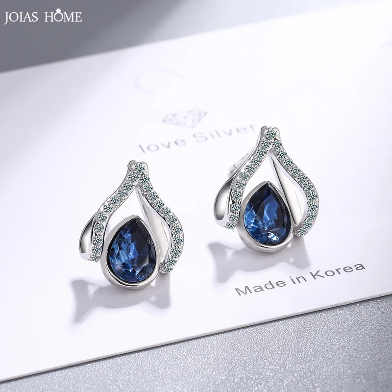 

Joiashome Classic Stub Women Earrings With Water Drop Shape Sapphire Gemstones 5A Zircon Gemstones Wedding Party Gift