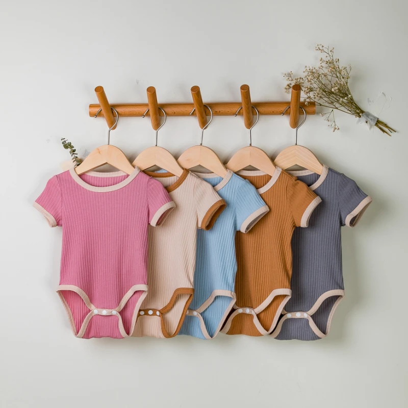 

Детский комбинезон унисекс, с коротким рукавом, однотонный комбинезон контрастных цветов