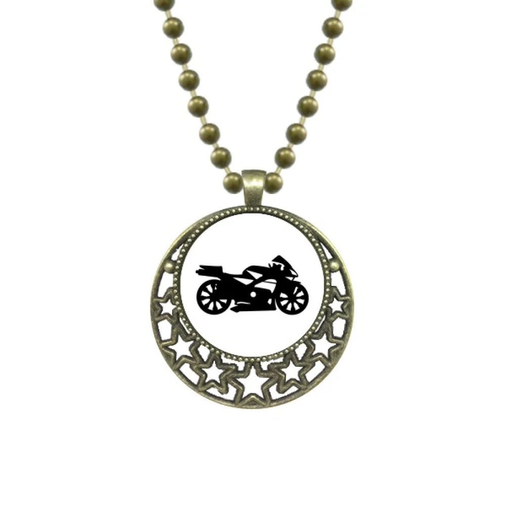

Motorcycle Mechanical Black Outline Pendant Star Necklace Moon Chain Jewelry