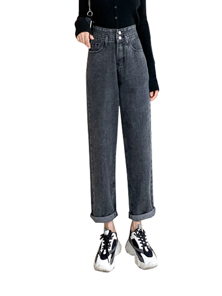 

Black Chic High Waisted Jeans Female Loose Korean Style Student Autumn Women's New Straight Slim Daddy Harem Pants