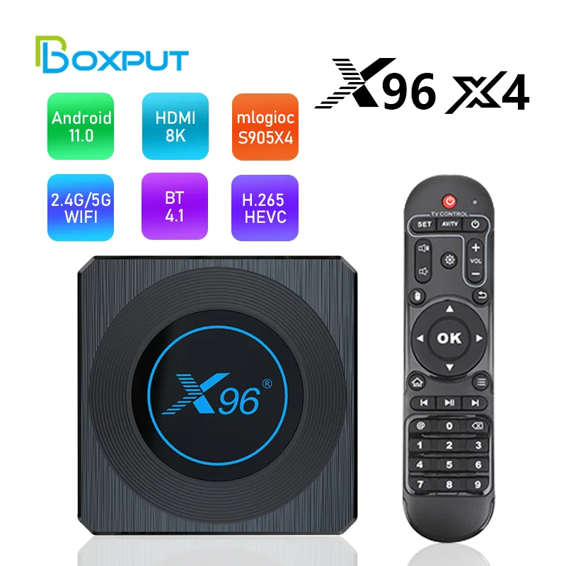 

Приставка Смарт-ТВ X96 X4, Android 11, Amlogic S905X4, 4 + 32/64 ГБ, Wi-Fi