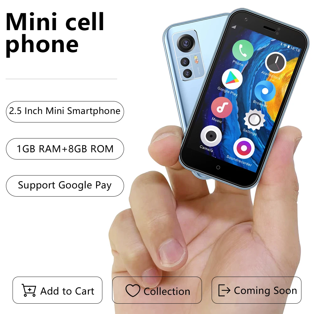 Мини-смартфон S22, 1 ГБ, 8 ГБ, экран 2,5 дюймов, 2 SIM-карты, Android, 4-ядерный, Поддержка Google Play, GPS, симпатичный сотовый мобильный телефон