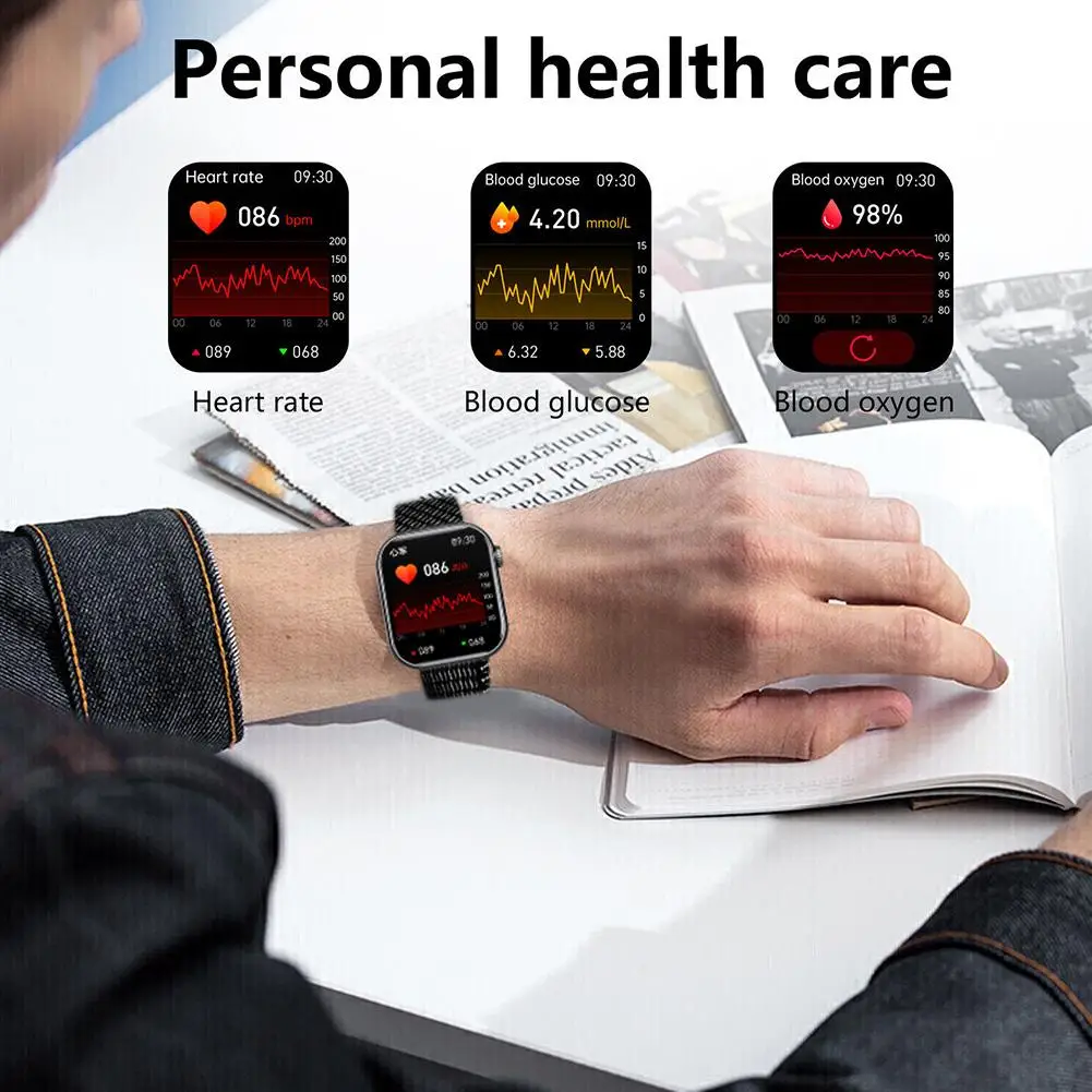 

F57 Smart Watch With Stainless Steel Watch Band 1.91Inch Screen Blood Heart Call Bluetooth-compatible Glucose Rate Monitori L2Q3