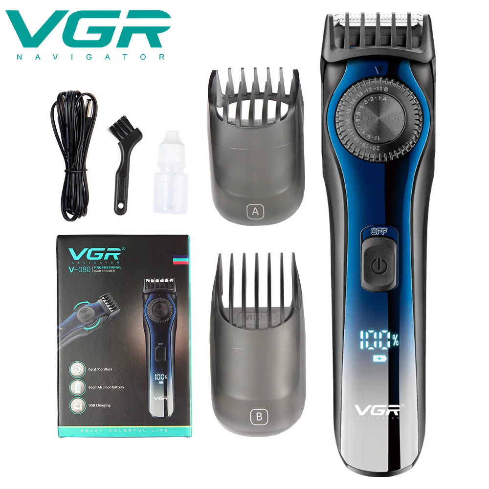 

VGR Digital LCD Display Adjustable Beard Trimmer For Men Rechargeable Hair Clipper 1-20mm Electric Hair Cutter Machine V-080