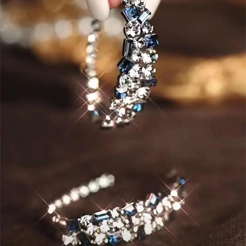 

Fashion Exaggerated Shine Rhinestone Zircon Big Circle Hoop Earrings for Women Golden Plating Fashion Vintage Earrings Jewelry