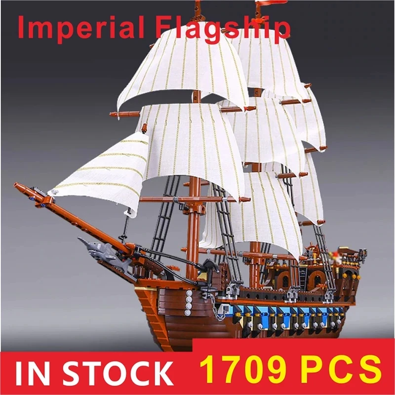 

In stock Imperial Flagship Building Blocks Bricks Pirates Boat Vessels Caribbean Compatible 10210 Christmas Toy Gifts