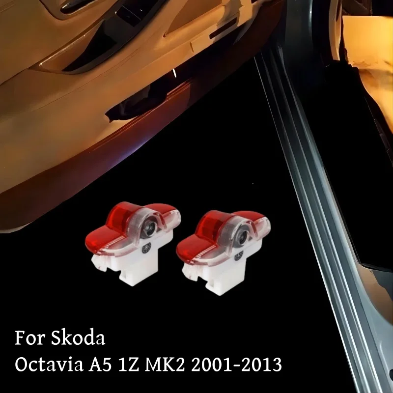 

2 шт. светодиодные лампы для дверей автомобиля, приветственные огни, лампа для проектора с логотипом, лампа для теней призрака для Skoda Octavia 5 A5 1Z MK2 2001-2013