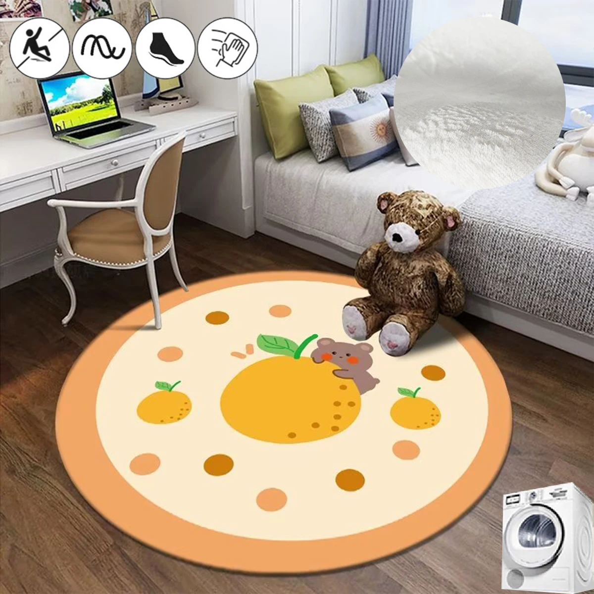 

Round Cartoon Rugs for Bedroom Cute Style Children's Room Floor Mat Soft Non-slip Nursery Carpet Children Crawling Washable Rug