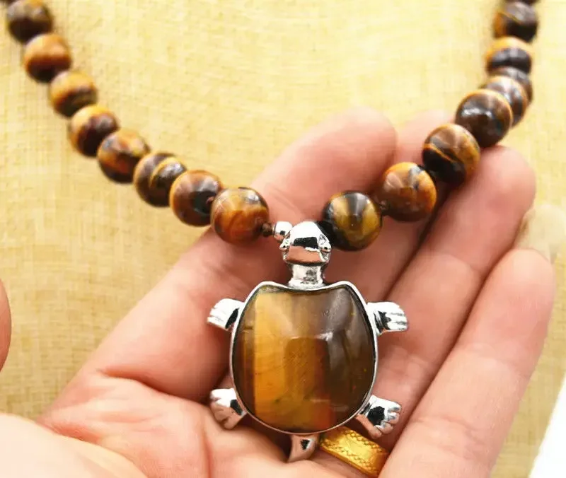 Красивый африканский рев 8 мм кулон в виде черепахи с тигровым глазом ожерелье из