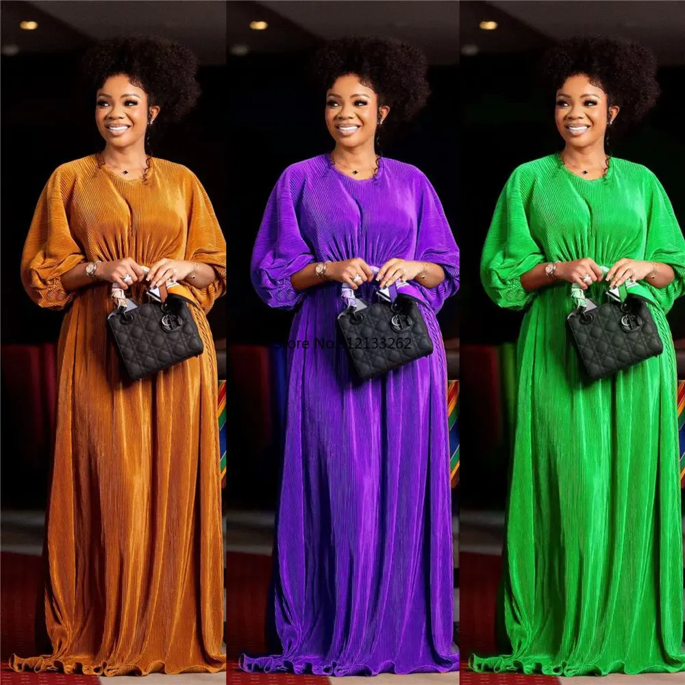 

African Plus Size Dresses For Women Muslim Kaftan Abayas Ankara Party Gown 2023 Spring Pleated Long Dress Africa Clothing