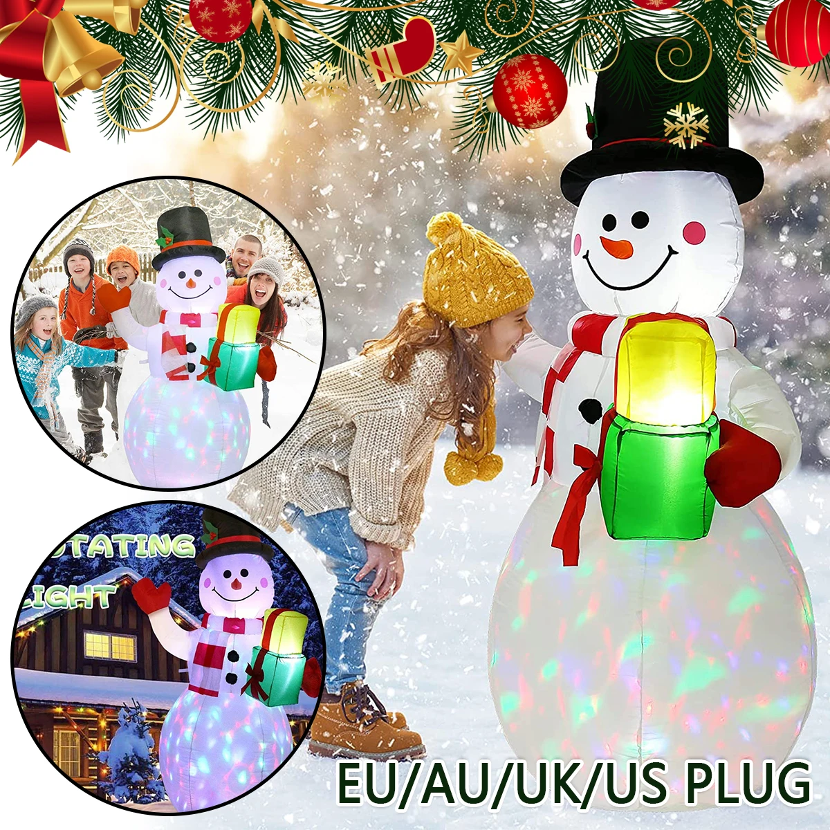 

5Ft/1.5M Christmas Inflatable Snowman Outdoor Decoration Giant Led Luminous Snow Man Xmas Garden Indoor Holiday Party Ornaments