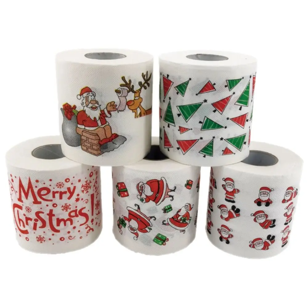 

10*10cm Christmas Toilet Paper Santa Claus Printed Christmas Themed Pattern Decor Tissue Roll Napkin Christmas Paper Towels