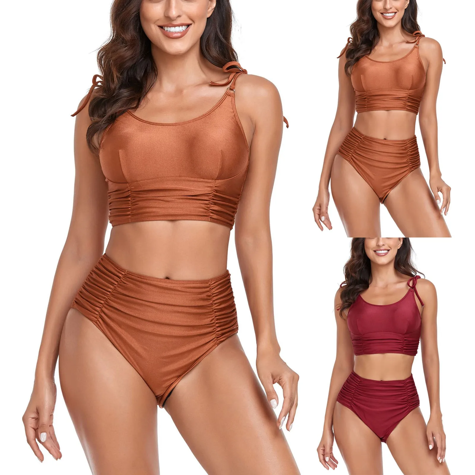 

Women's Split Fashion Retro Bikini Beach Set (2 Sets With Chest Pads With Steel Bra) Sexy Solid Women's Two-Piece Swimsuit