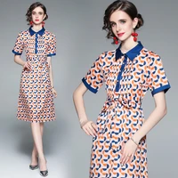 women new vintage geometric casual slim midi shirt dress summer party elegant maxi dresses female chic a line vestido