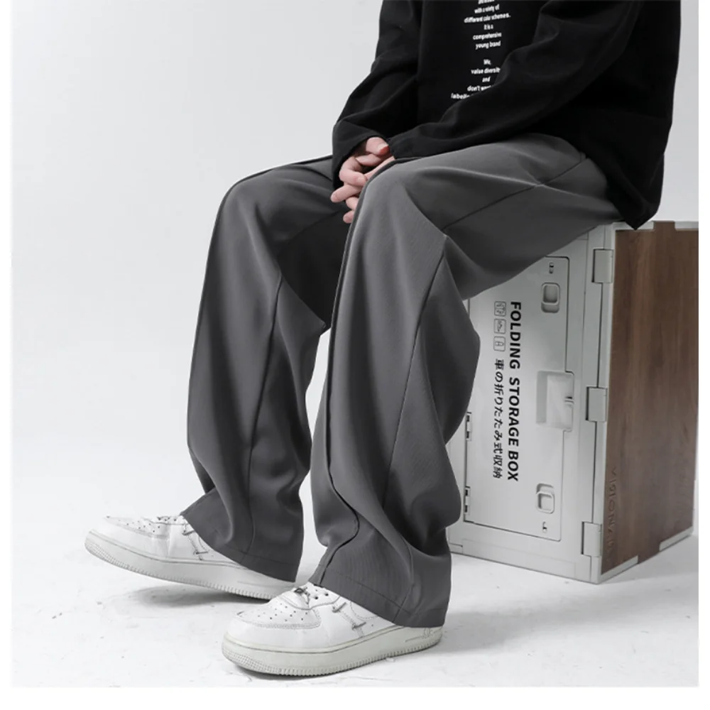 

Pants for Men Men's Street Loose Summer Ice Silk Straight Leg Small Suit Pants Versatile Casual Wide Leg Pants