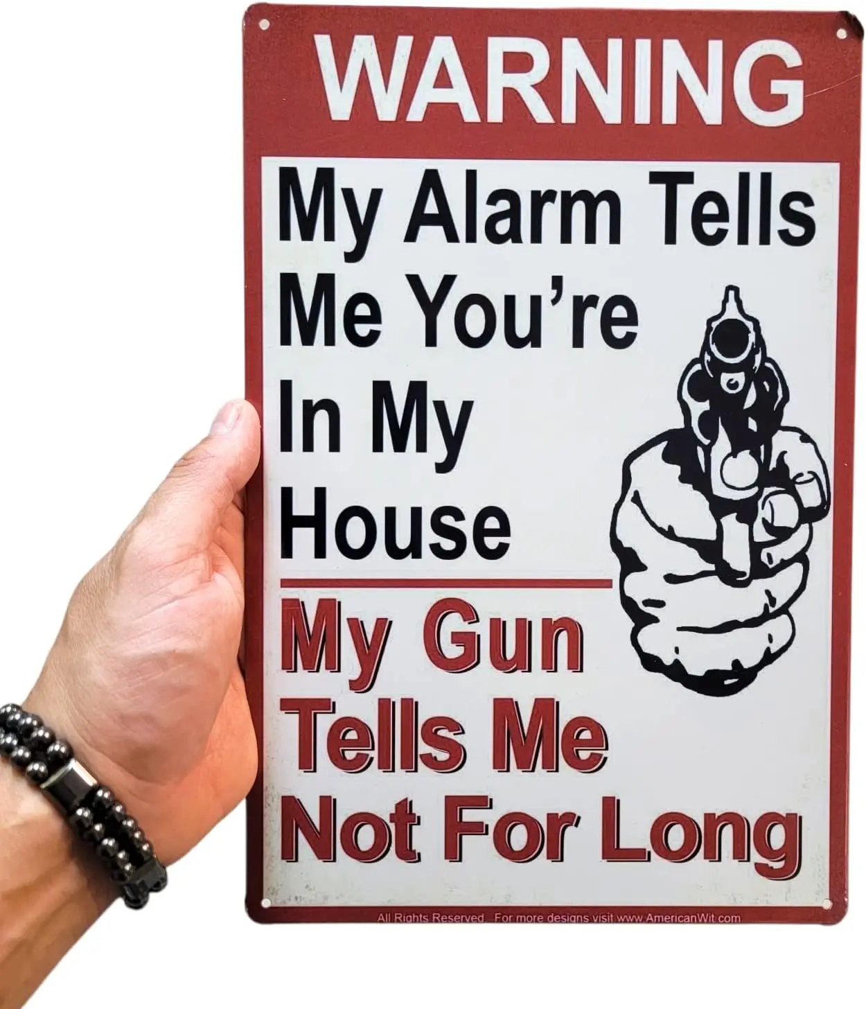 MER WT 8 x 12 дюймов Metl Tn Sgn (Wrnng My lrm Tells Me You're n House - Gun Not For Long) Rustc Rusty Vnt