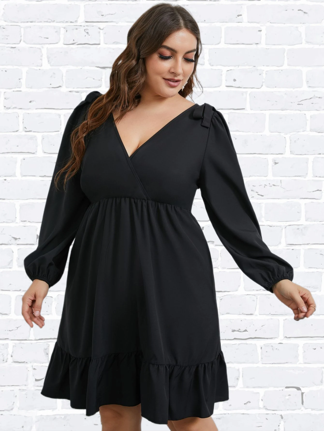 Plus Size Black Loose Dress Women's Long Sleeve V Neck Oversized Casual 4XL Fashion Dresses 2022 Autumn Large Elegant Clothing