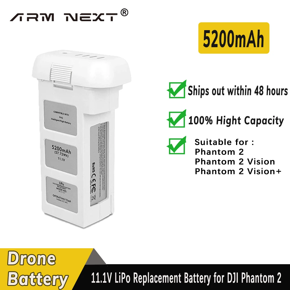 

11.1v 5200mah Battery For Dji Phantom 2 Li-polymer Battery High Capacity Spare Battery Aircraft Batteries Drone Accessories