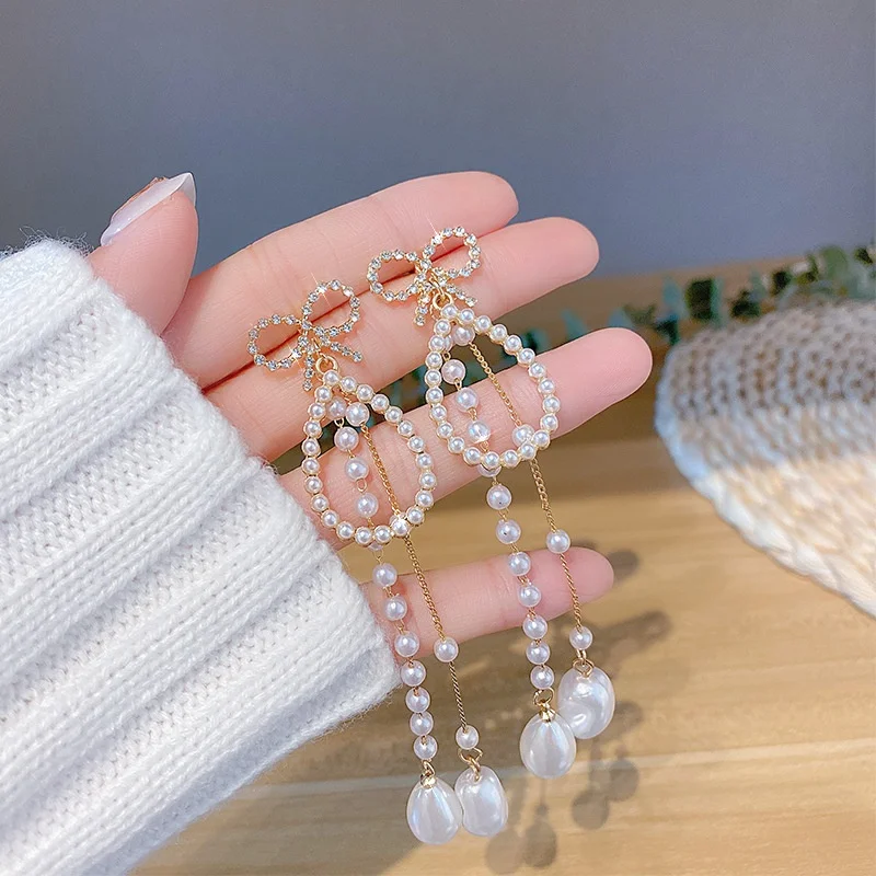 

серьги женские серьги висячие бижКорейские модные висячие серьги с жемчужинами и кисточками для женщин, серьги из нержавеющей стали с инкр...