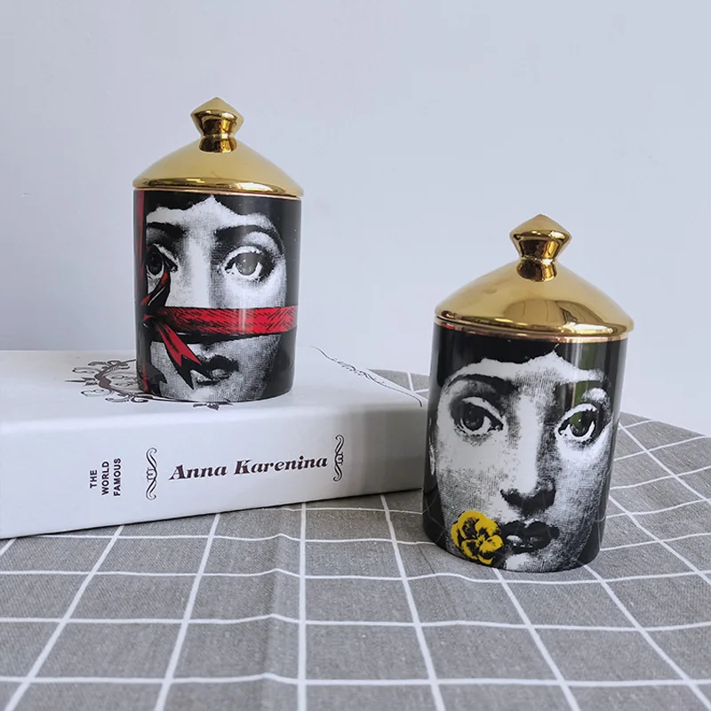 

Female Portrait Jar Diy Empty Candle Holder Beauty Dressing Brush Pen Box with Lid Ceramic Storage Tin Flower and Face Bottle