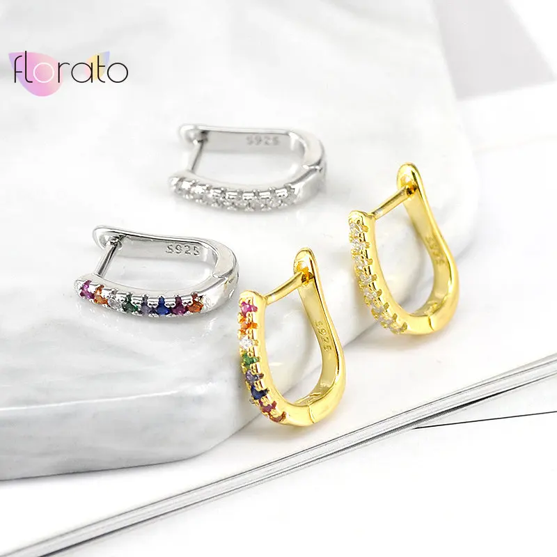 

925 Sterling Silver Ear Buckle INS Minimalist Geometric U-Shaped Hoop Earrings for Women Europe and America Pave Crystal Earring