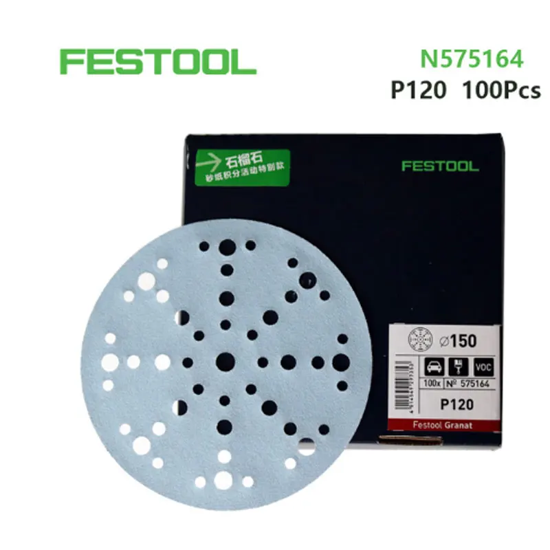 

FESTOOL-Light Blue Garnet Dry Sanding Paper, Original German Accessory, 6, 48 Holes, Circular, Abrasive, for Automotive Carpente