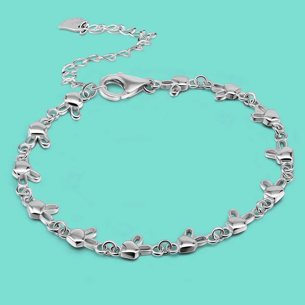 

925 Sterling Silver Bracelet Minimalist Women's Rabbit Design Silver Chain 17+3CM Suitable for Girls Teens Birthday Gift Jewelry