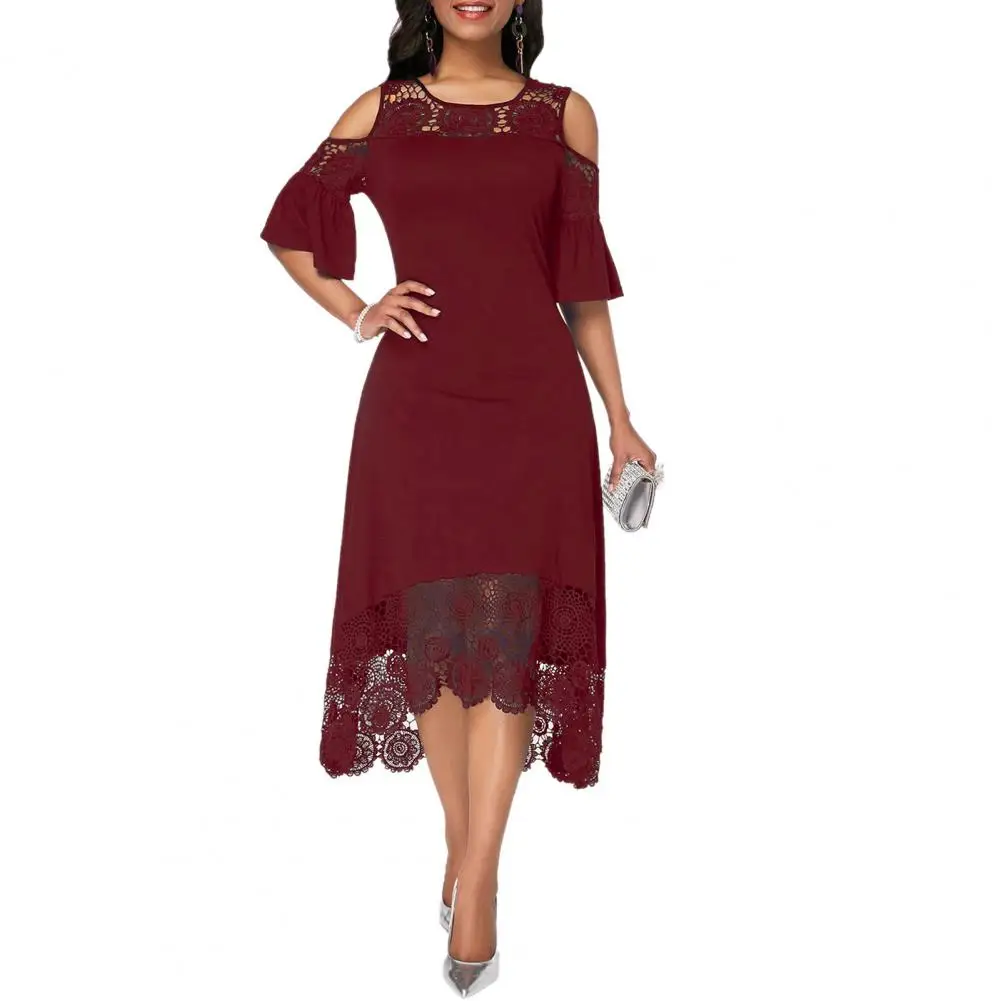 

Party Dress Women Fashion Dress Women Dress Lace Ruffles Spring Autumn Elegant Hollow Out Midi Dress Women Dress for Party