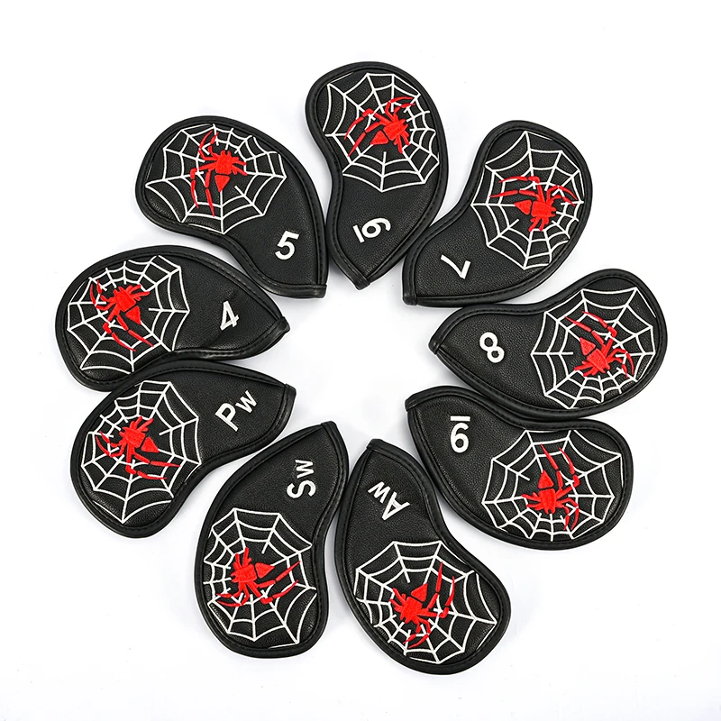 

PU Golf club head cover 9pcs/set iron club cover waterproof wear-resistant spider fine embroidery protective cover