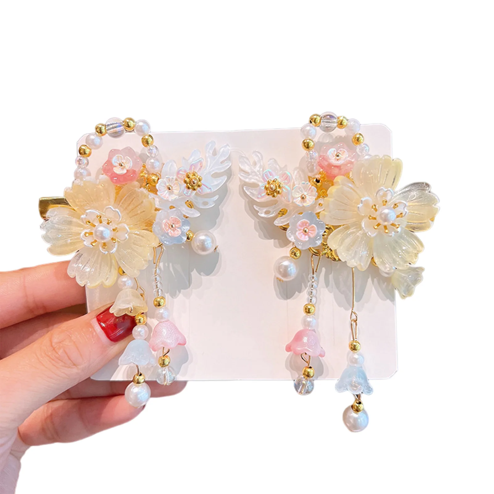 

Ancient Princess Flower Hair Clips Chinese Style Hanfu Matching Paired Hair Clip for Girls Kids Hairdressing Salon