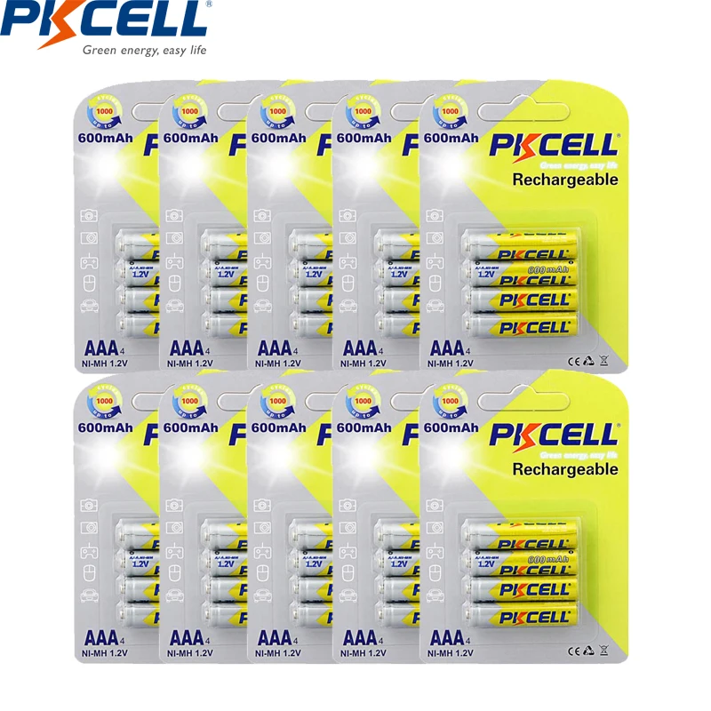 

10blister PKCELL AAA Ni-Mh Battery 1.2V Real Capacity 600mAh NiMh AAA Rechargeable Batteries With 1000 Cycles